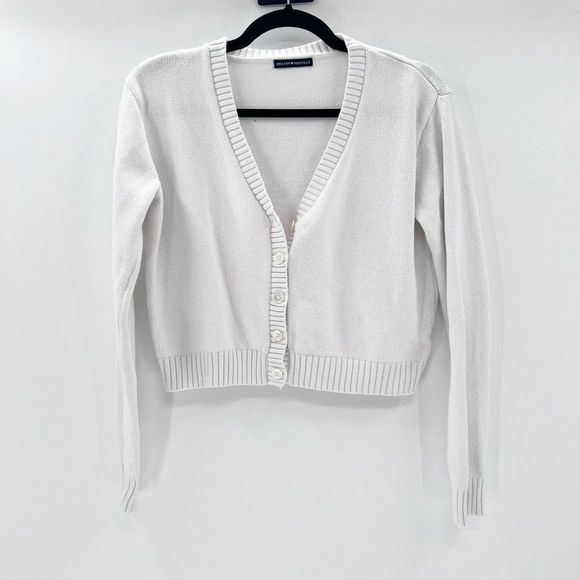 Brandy Melville Sweaters - Brandy Melville Women's White Knit Button Down Cropped Cardigan Size M